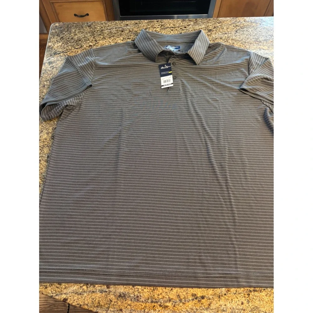 NWT Ben Hogan Performance Mens 2XL Gray Striped Moisture Wicking Golf Polo Shirt